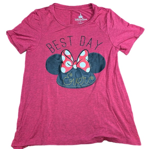 Disney Parks Best Day Ever Minnie Mouse Tee Heather Red Crew Neck-Small - Picture 1 of 3